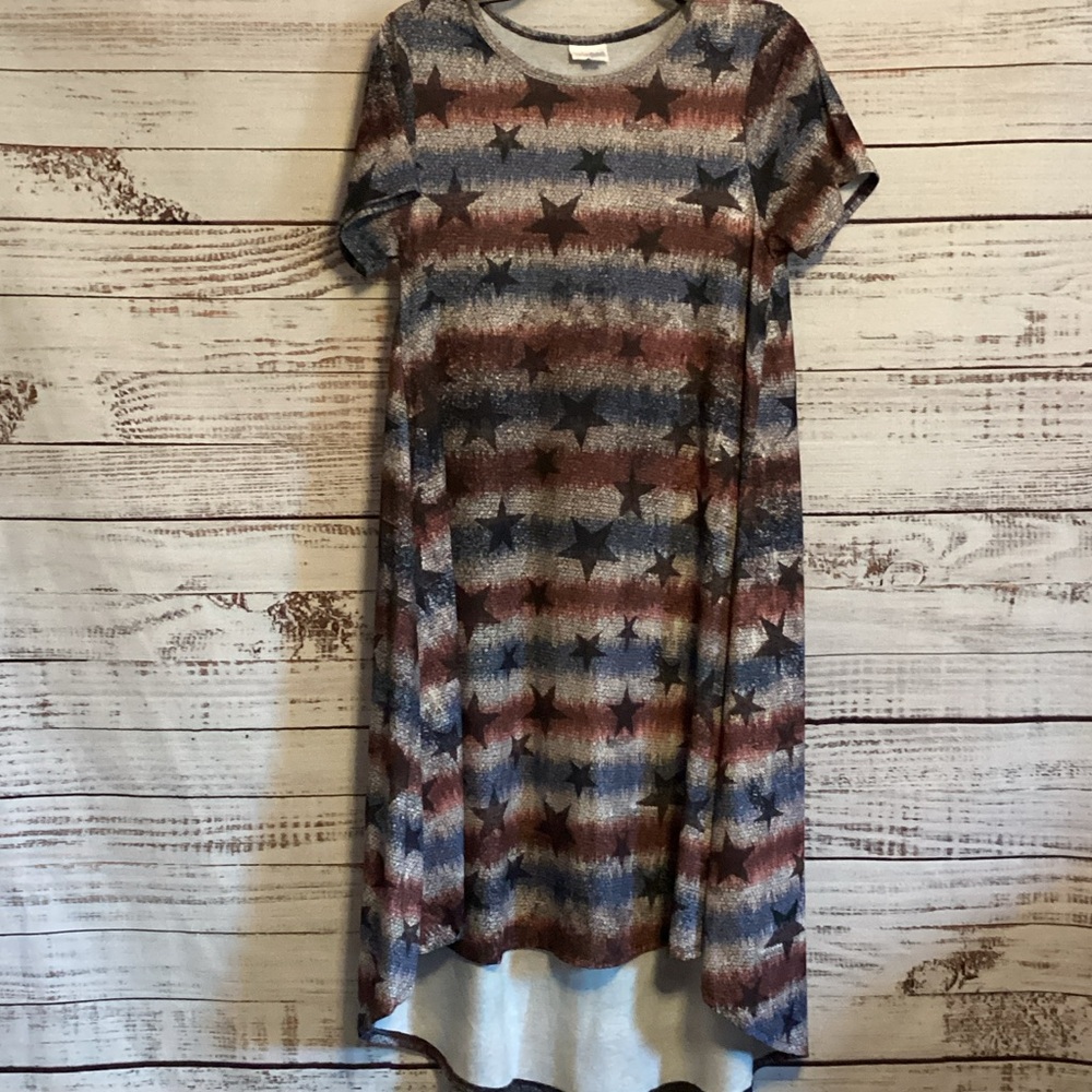 LuLaRoe High Low Dress with Star Pattern Red White & Blue